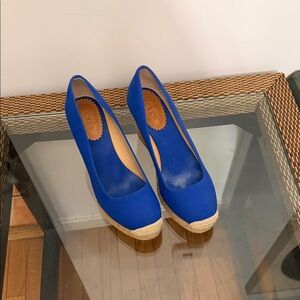 J. Crew Blue Platform Wedges worn once